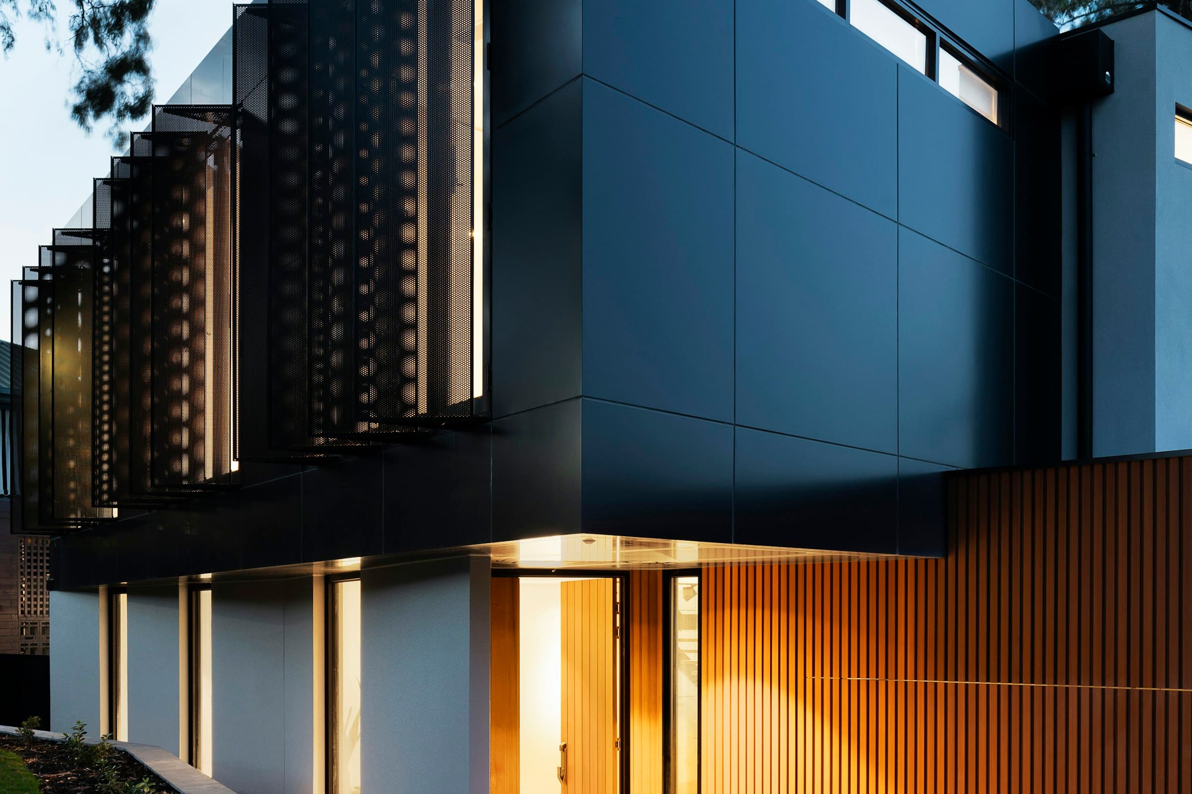 Facade detail showing material transitions