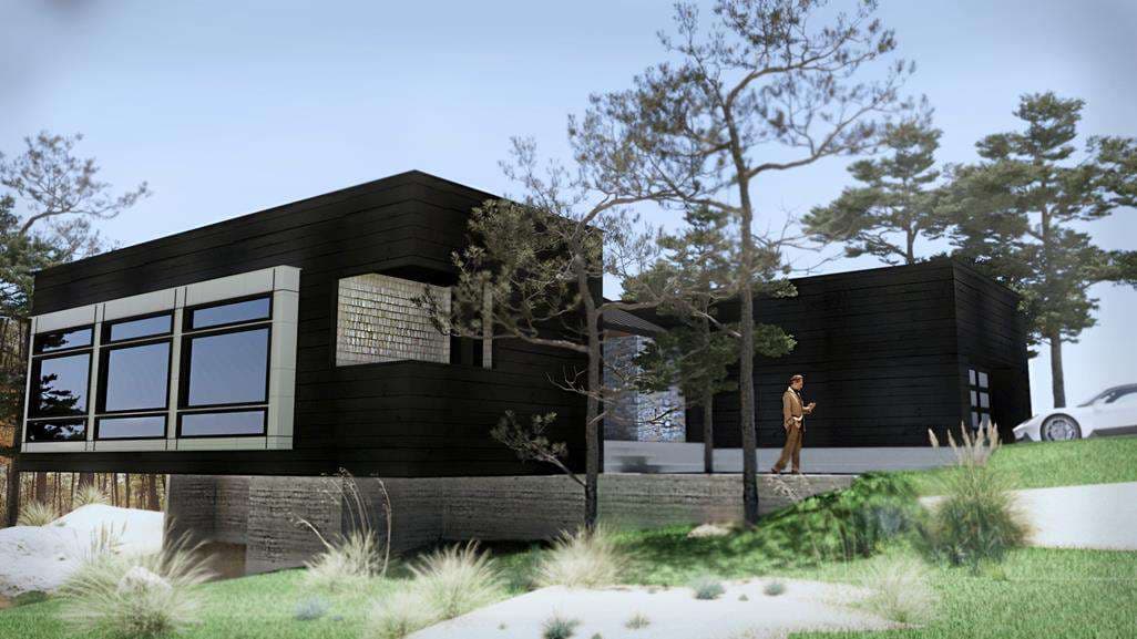 Side elevation showing material transitions